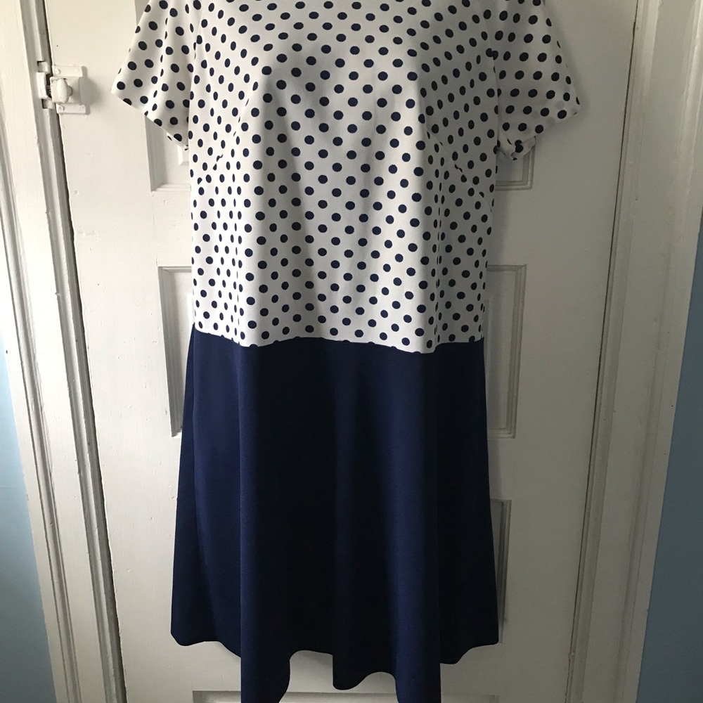 Vintage 60’s ~ 70’s Blue & White Polka Dot Polyester Dress Sz XL